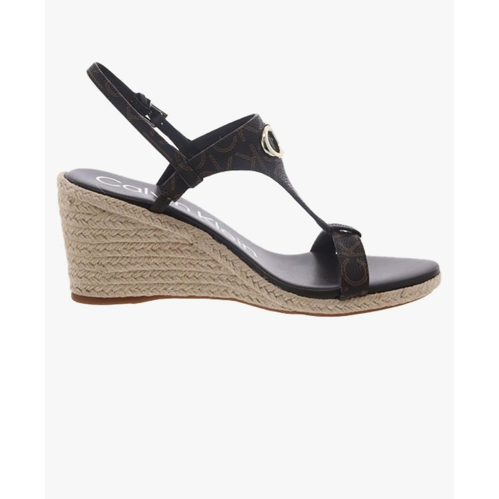 Calvin Klein Dark Brown Logo Espadrille Wedge Sing Back Sandals SZ 9.5 M - Picture 3 of 16